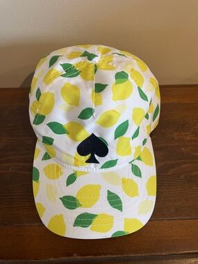 kate spade White Lemon Print Baseball Cap with Black Spade Logo